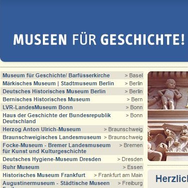 Ein Ausschnitt der Website des Netzwerks Museen für Geschichte